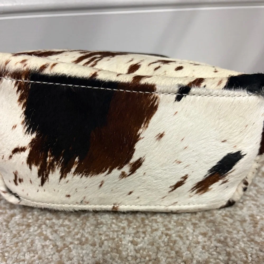 NWT House of Harlow Brown White Black Genuine Cow Hide Leather Le Pliage Bag - Picture 3 of 5